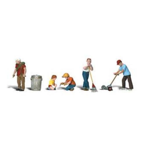 A1915 Lawn Workers 1:87 Ho Scale 6Pcs Scenic Accents