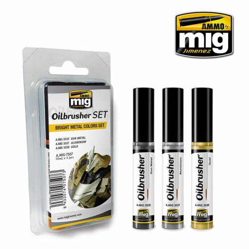 Mig 7507 Bright Metal Oilbrusher Set