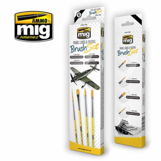Mig 7605 Panel Lines & Fading Brush Set Synthetic