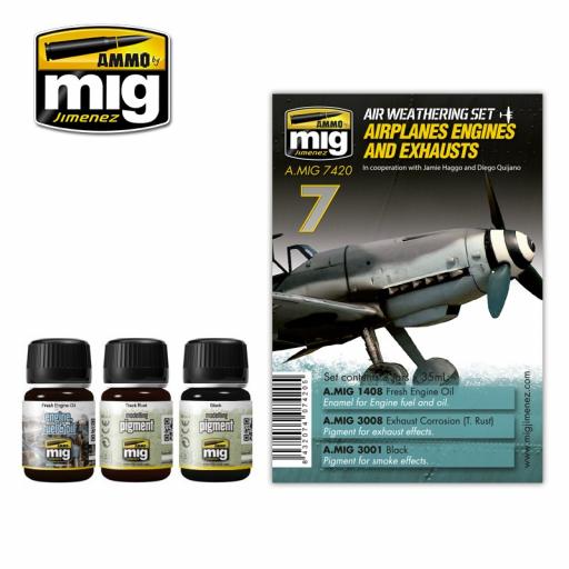 Mig 7420 Airplanes Engines & Exhausts Enamel Weathering Set
