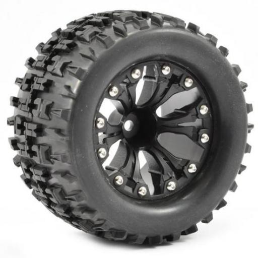 Fast1212B 1/10 Mt Jigsaw 6 Spoke Black 12Mm Hex Wheels & Tyres Pair