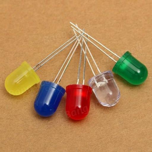 Led 10Mm Mixed Red, Yellow, Green, White & Blue 2V 20Ma Resisors Inc, (1 Of Each, Total Qty 5)