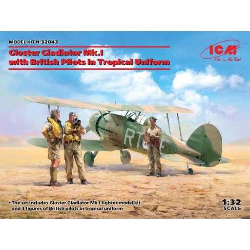 32042 Gloster Gladiator Mk.I 1:32 Icm W/ British Pilots In Tropical Uniform